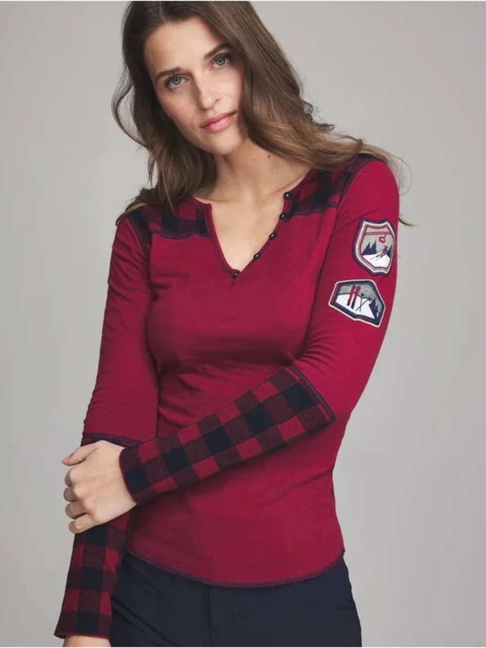 NWOT Alp n Rock Charlotte Red Buffalo Plaid Ski Henley Long Sleeve XS